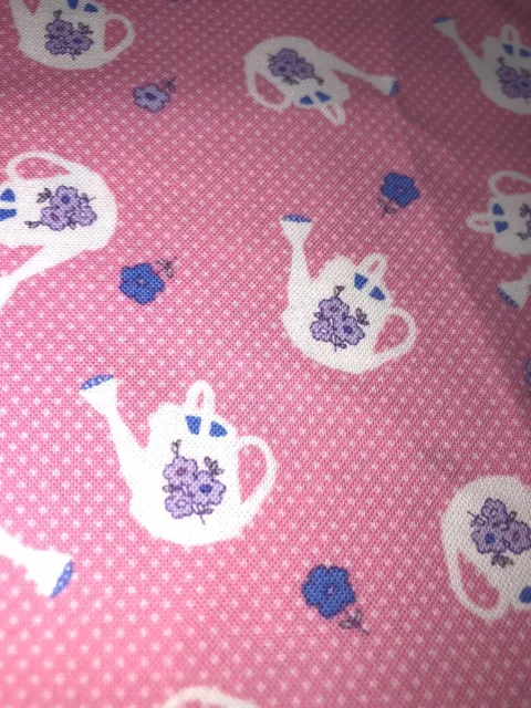 Pink Purple Watering Can Floral Print Cotton Fabric - 1/3 Yard Already Cut Garde