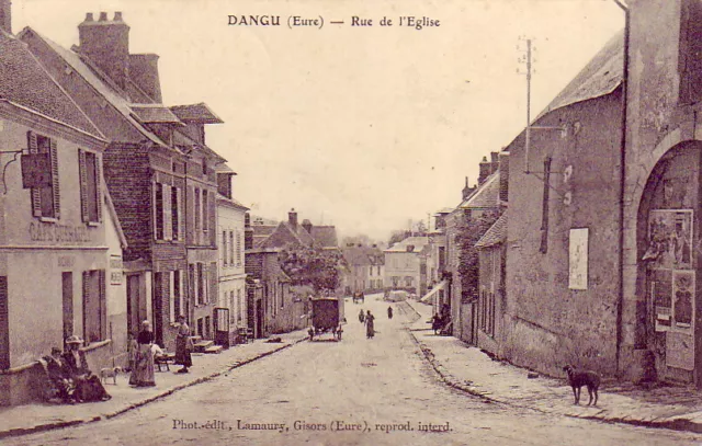 CPA 27 près Bernay Les Andelys Méru  DANGU Rue de l'Eglise CAFE GUERAULT 1905