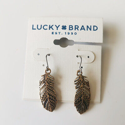 New Lucky Brand Feather Drop Earrings Gift Vintage Women Party Holiday Jewelry