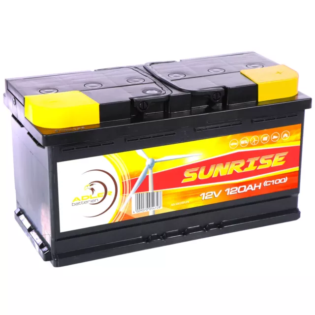 Adler Solar Batterie 12V 120Ah Verbraucher Boot Versorgung Camping ersetzt 100Ah 3