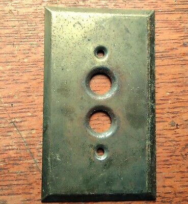 Antique Vintage Brass Electrical Single Push Button Switch Plate c1900