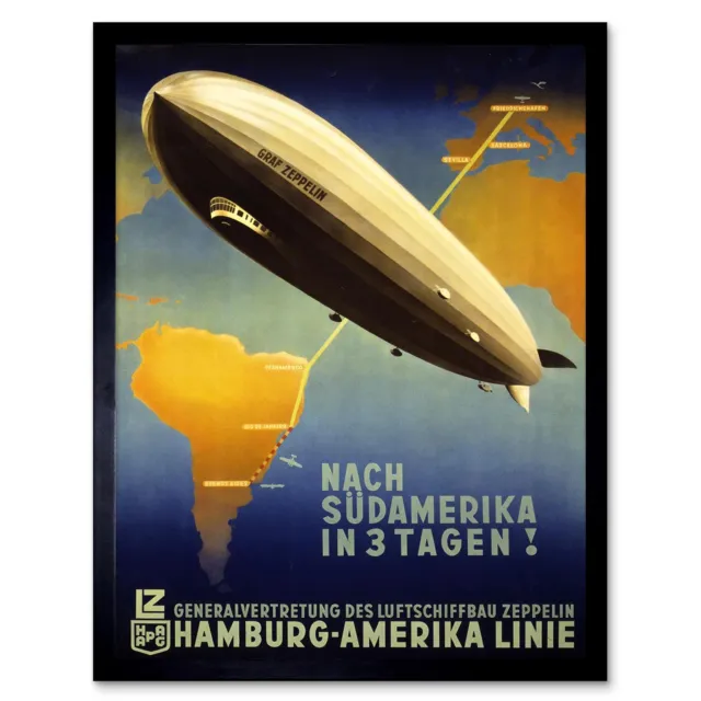 Travel Tourism Airship Zeppelin Germany South America 12X16 Inch Framed Print