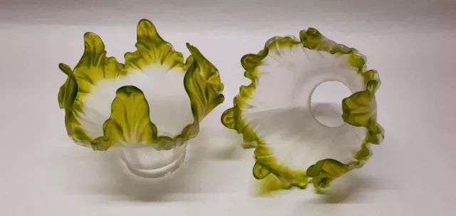 Ancien Lot De 2 Tulipes Lustre Applique Verre Dépoli Et Vert En Bout Maison déco