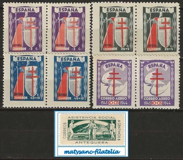 España 1943. Edifil 970/973. Serie Completa En Pareja "Pro Tuberculosos". Mnh***