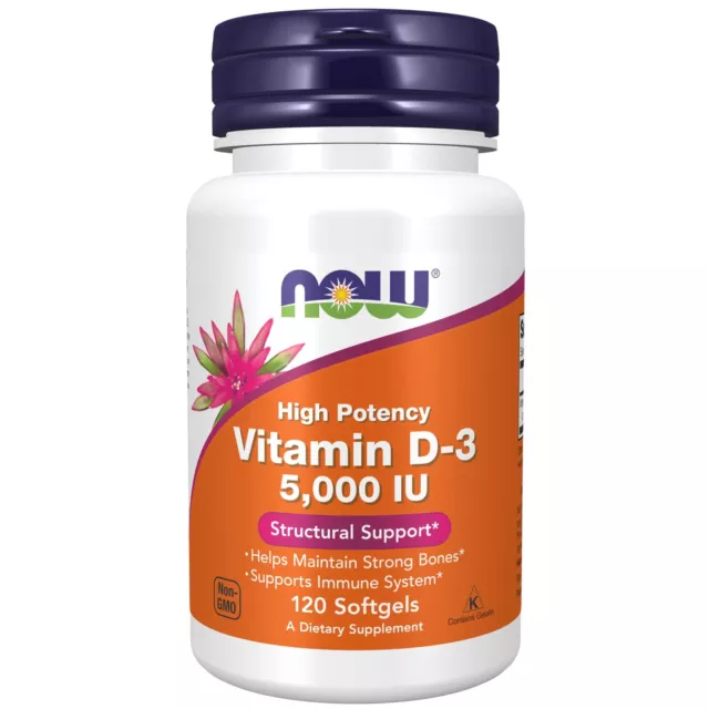 Now Foods Vitamina D3 5000iu 120 Cápsulas Fuerte Huesos Y Inmune Sistema Soporte