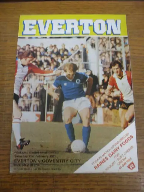 21/02/1981 Everton v Coventry City  (Creased, Folded, Worn, Team Changes)