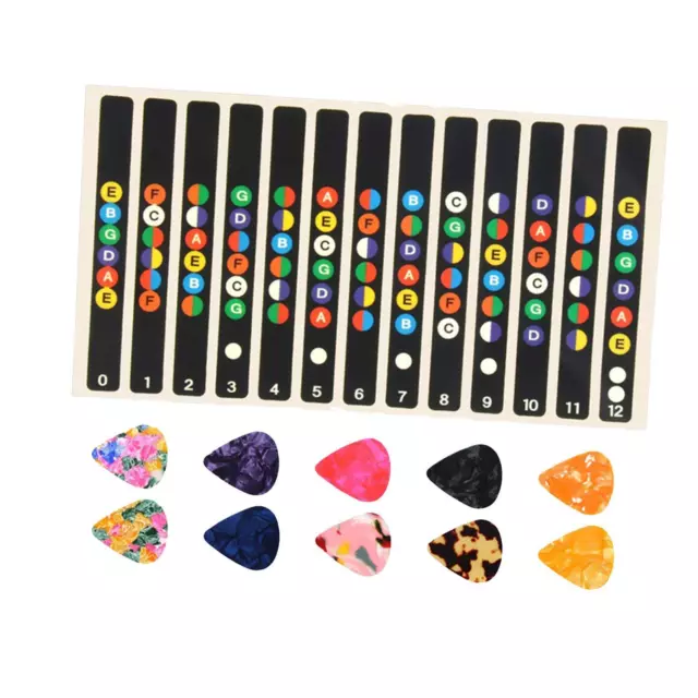 2 Pieces Guitar Fretboard Stickers with 10Pcs Guitar Picks for