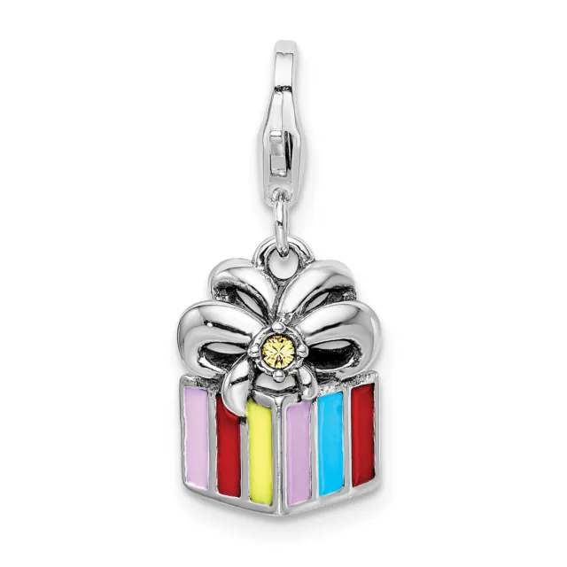 Amore La Vita Silver  Polished Yellow Crystal From  Enameled Present Charm with