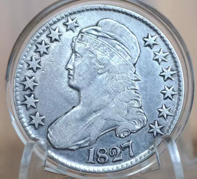 1827 Capped Bust Half Dollar - VF (Very Fine); Lower Price Because of Scratches