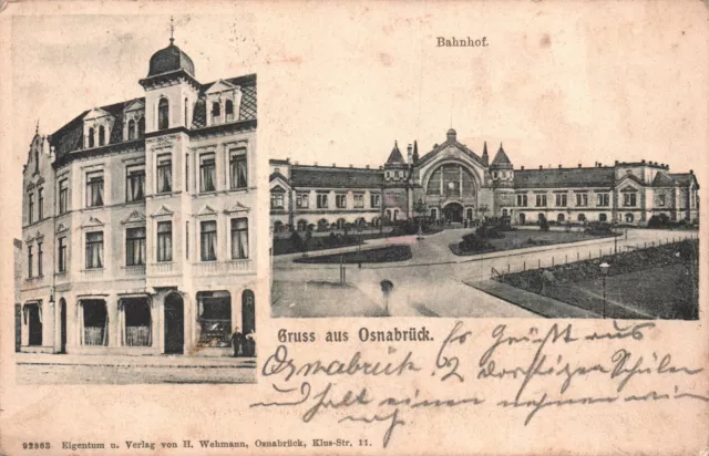 AK Gruss aus Osnabrück Bahnhof gelaufen 1906  (A08)