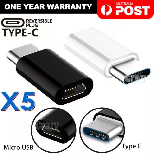 5x Micro USB Female To USB 3.1 Type-C Male Converter Data Cable OTG Adapter