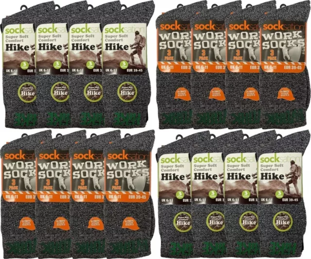 Mens Work Socks Hike Boot Socks Outdoor Cotton Rich Size 6-11 Hiking 3,6 Pairs
