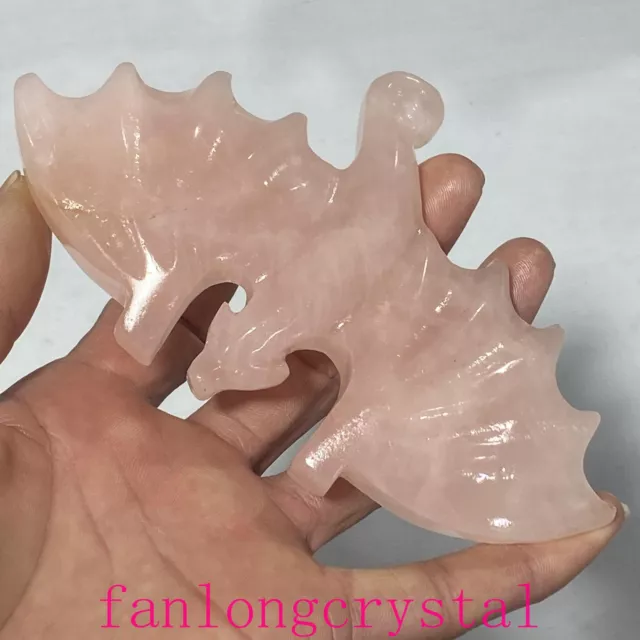 5" Natural Rose quartz quartz hand carved crystal fly dragon gem healing 1pc