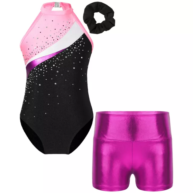 Kids Girl's Jumpsuit And Bottoms Sparkle Dance Leotard With Shorts Tracksuit