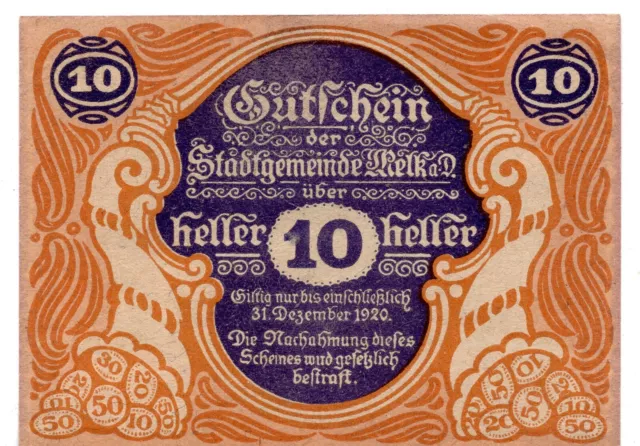 1920 Austria Melk Notgeld 10 Heller Note (V74)