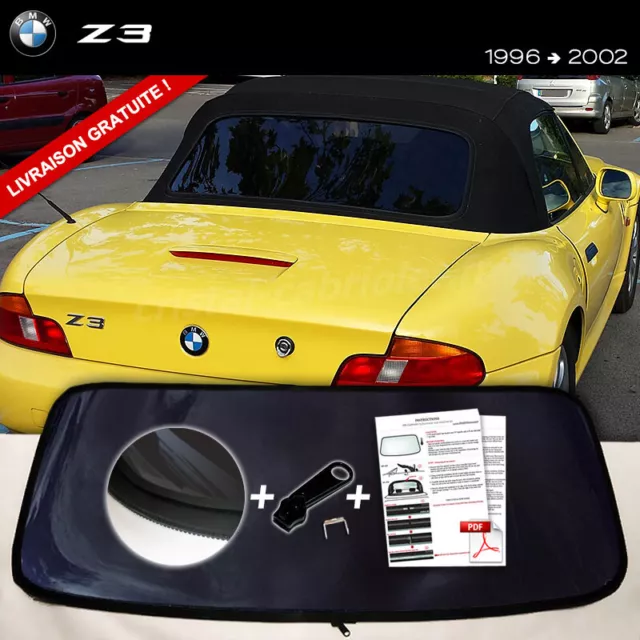 Lunette arrière BMW Z3 Cabriolet FUMÉE NOIRE fermeture éclair envoi gratuit