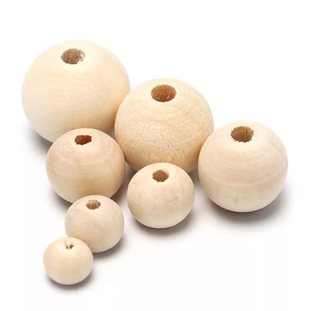 Round Wood Spacer Bead Natural Unpainted Wooden Ball Beads DIY Craft Jewelry ~m'