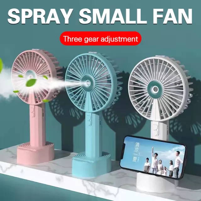 Portable Spray Mist Fan Mini Hand-held Desk Cooler 3 Speed USB Rechargeable Q