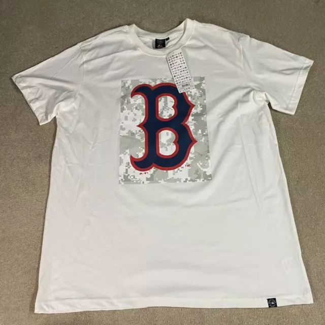 Boston Redsox T Shirt Mens 2XL White MLB Majestic Bailey Camo Baseball Logo