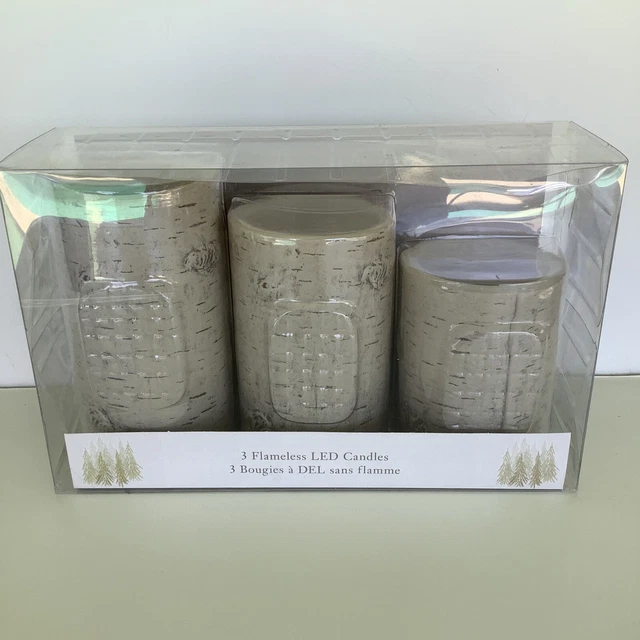 Pier 1 Juego de 3 Velas Pilar LED Sin Llama de Abedul con Temporizador Nuevo en Caja