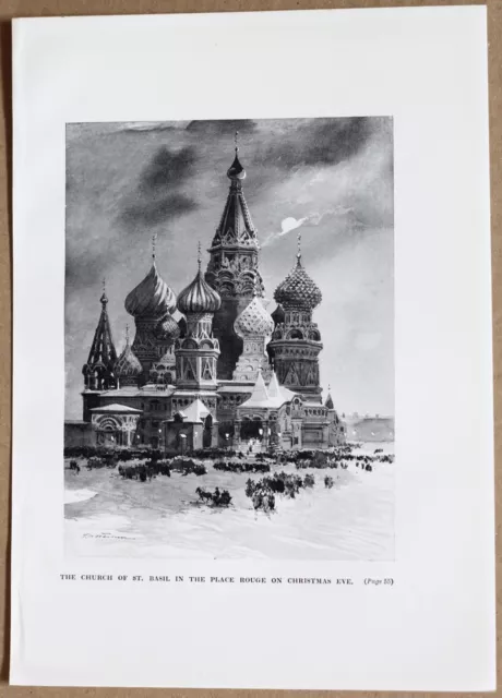 RUSSIA: SAINT BASIL'S CATHEDRAL ON CHRISTMAS EVE, MOSCOW; lithograph, 1913 (#72)