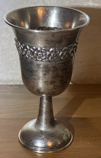 Vintage Sterling Silver Kiddush Cup Jewish Judaica Shabbat  Floral Design