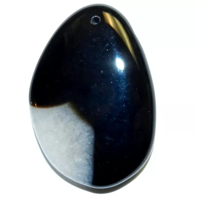 P2579 Black Agate & Crystal Quartz 56mm Flat Freeform Oval Drop Focal Pendant