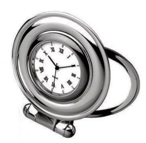 LADIES SILVER PLATED FOLDING TRAVEL CLOCK High Quality Desk Bedside Table Gift