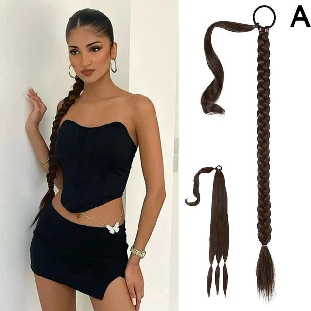 Brown black Long Real Thick Clip In As Human Hair Extensions Pony Tail Wrap O M8