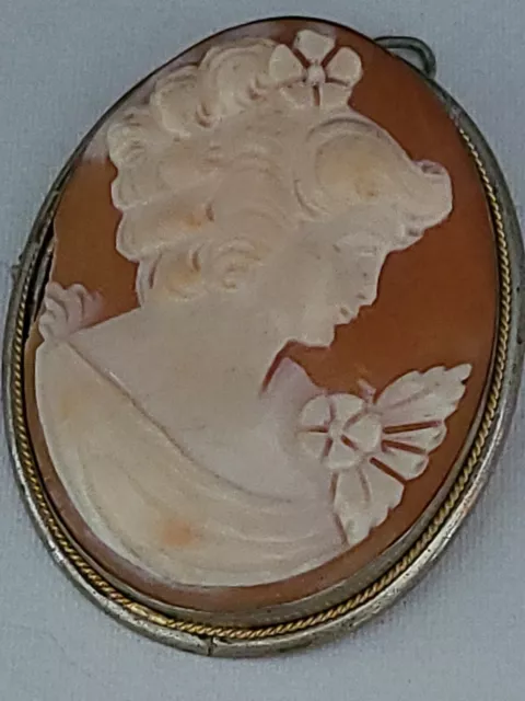 Cameo (Carved Shell) VTG Pendant & Brooch/Pin 800 Silver and Gold Setting