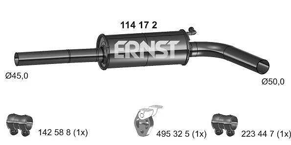 Silenziatore centrale Ernst tra gli altri per Audi, Seat, Skoda, VW