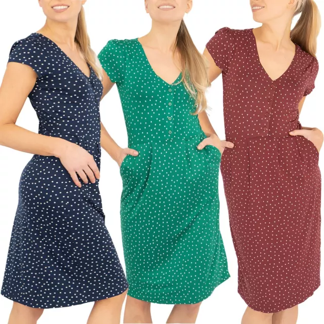 Boden Womens Dress Jersey Polka Dot Navy Green Burgundy Knee Length Drapey