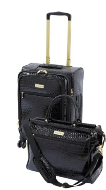 Samantha Brown 22" Croco Spinner & Dowel Bag Luggage Travel Set - BLACK