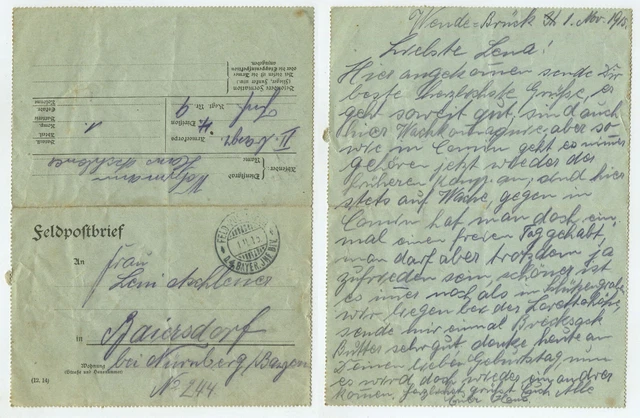 97667 - Feldpostbrief - 1.11.1915 nach Baiersdorf