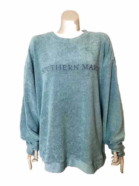 Southern Marsh Womens Medium Sunday Morning Sweatshirt Seafoam Green Terry Cloth