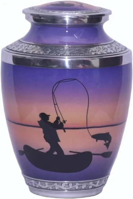 Human URN Fisherman Fishing Cremation for Adult Ashes with Velvet Bag 200 LBS