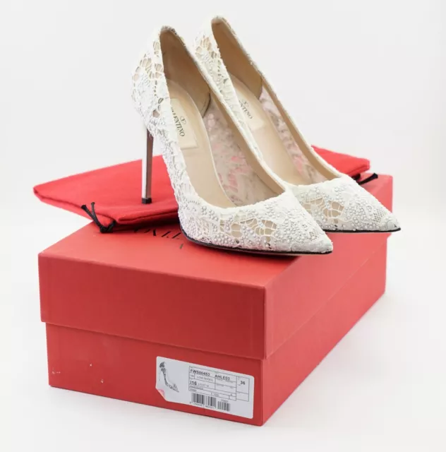 Valentino Ivory Off-white Crystal Lace Wedding Pumps 36 6