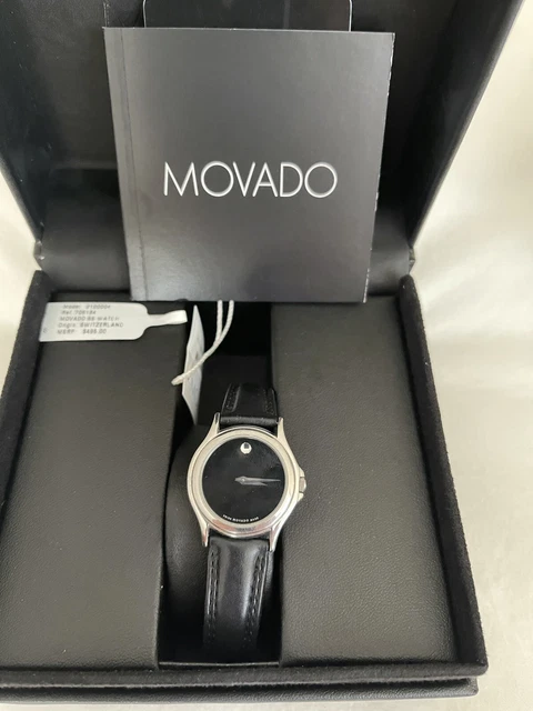 Movado Museum Black Dial Black Leather Strap Women's Watch
