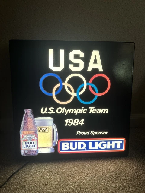 VINTAGE BUDWEISER TEAM USA Beer Neon Sign w/ 5 Olympic Rings