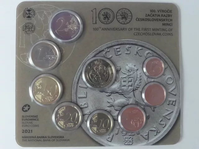 Slowakei 2021 Kms Münzen Satz Coin Set St Bu - 100 J Erste Prägung Von Cs Münzen 2
