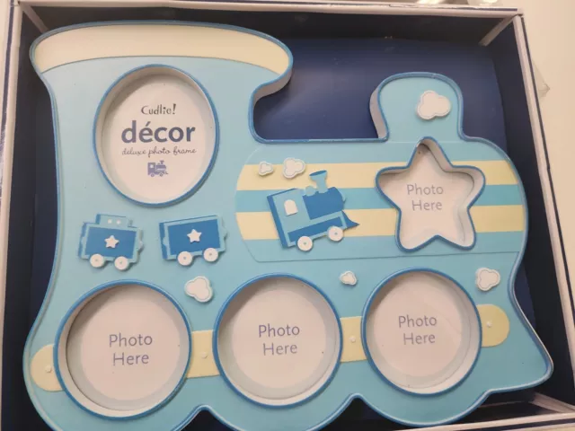 Cudlie! Decor Baby Boys Blue Train Deluxe Photo Frame W/Five Openings BNIB!