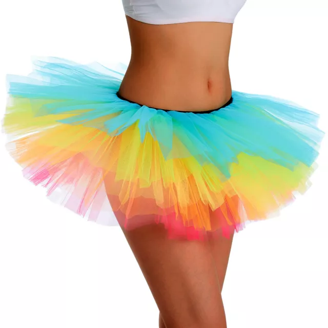 Women Tutu Skirt Short 5 Layered Ballet Tutu 5k Run Skirts Rainbow Elastic Tulle