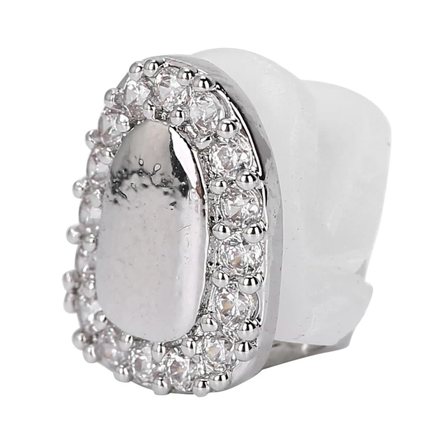 Silver)Hip Hop Teeth Decoration Bling Tooth Single Grill Cap For Teeth Mouth HR6