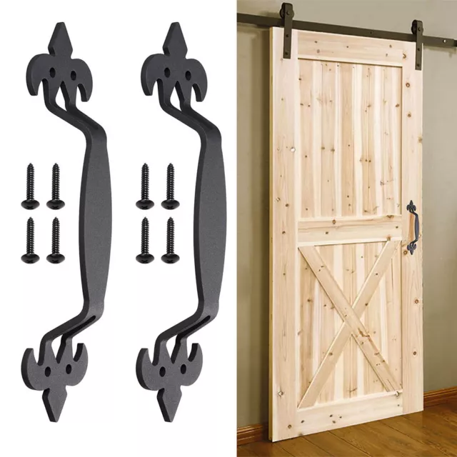 2x 11" Sliding Barn Door Handle Vintage Cast Iron Pull Gate Cabinet Matte Black