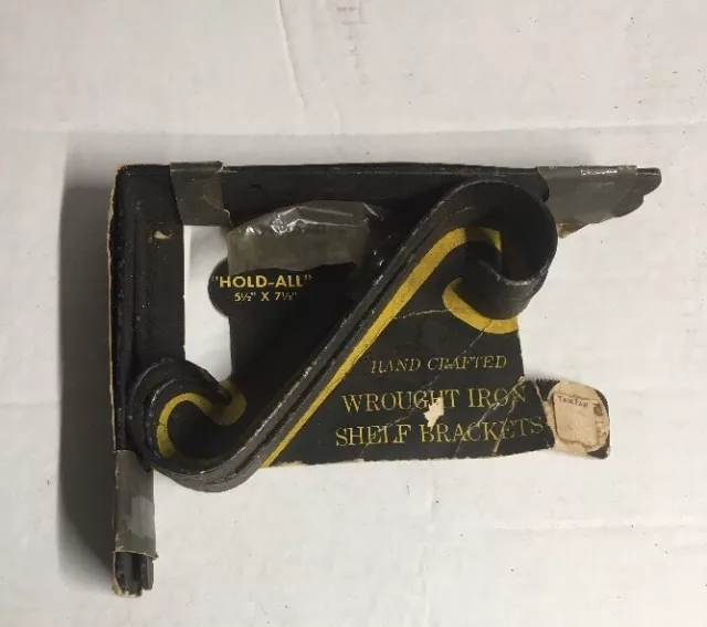 PAIR VTG WROUGHT IRON SHELF BRACKETS CIRCA 1950s ALLIGATOR IMPRINT 5” x 7” Black
