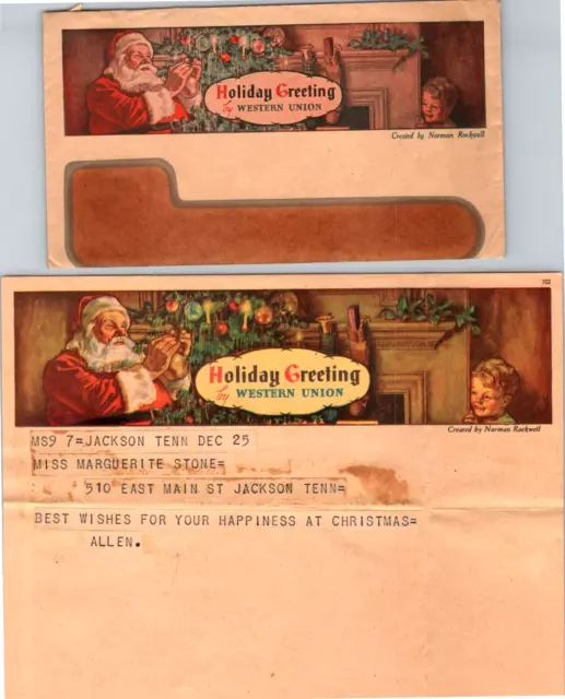 NORMAN ROCKWELL ARTWORK  Christmas Greeting By Western Union Telegram 1935