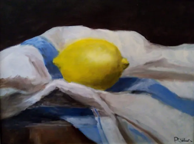 Original oil painting by Paul Johnson - Still Life 'Cloth with Lemon'