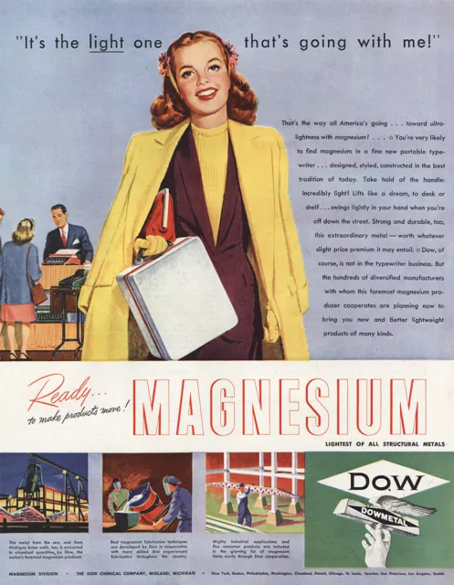 1945 Dow Chemical: Magnesium Vintage Print Ad