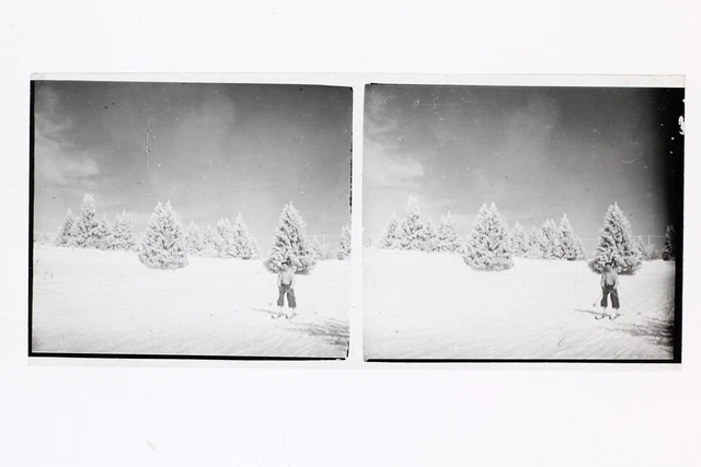 Montagne Neige Ski France Photo Stereo L1n10 Plaque de verre Vintage
