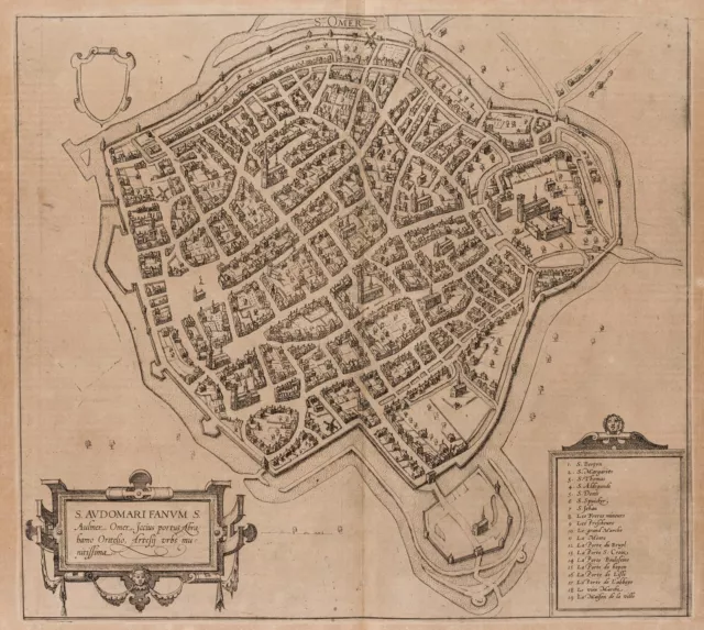 F. HOGENBERG (*1535), Stadtplan von Saint-Omer, Pas-de-Calais, Rad. Renaissance